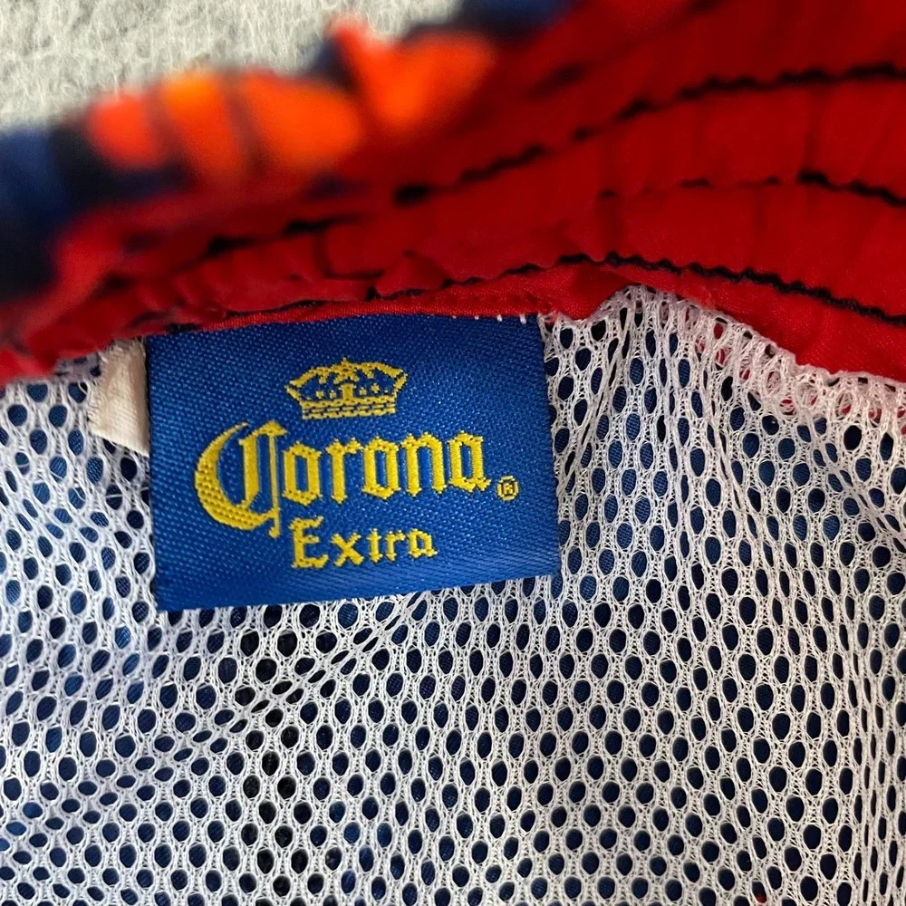 Corona Extra Beer Swim Trunks Men M Navy Palm Trees Beach Tropical Surf